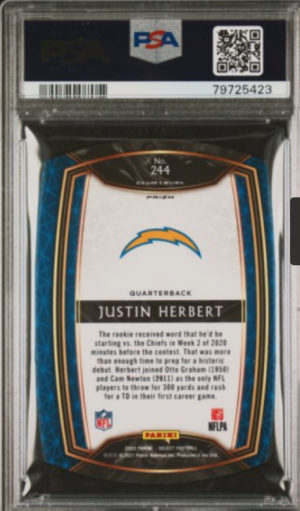 Justin Herbert Rookie 2020 Panini Select Die-Cut Tri Color back